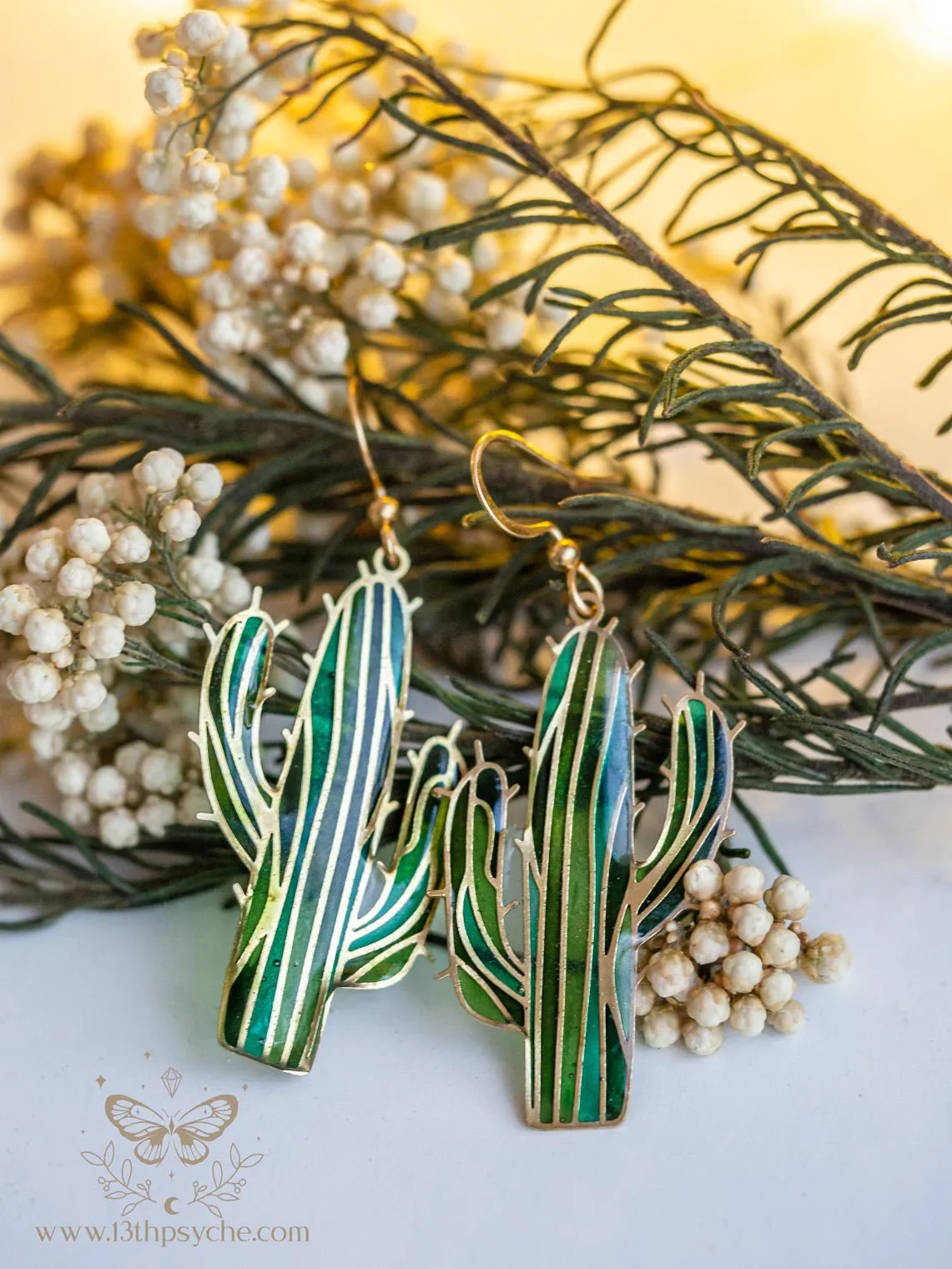 Stained glass inspired cactus earrings