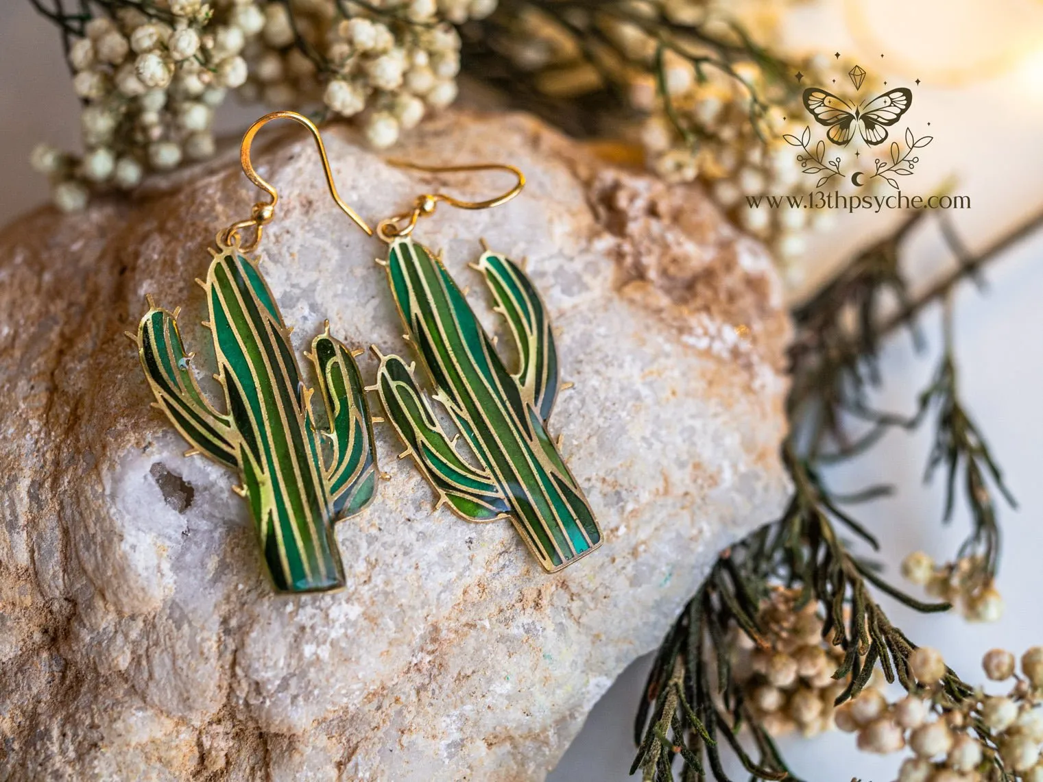 Stained glass inspired cactus earrings