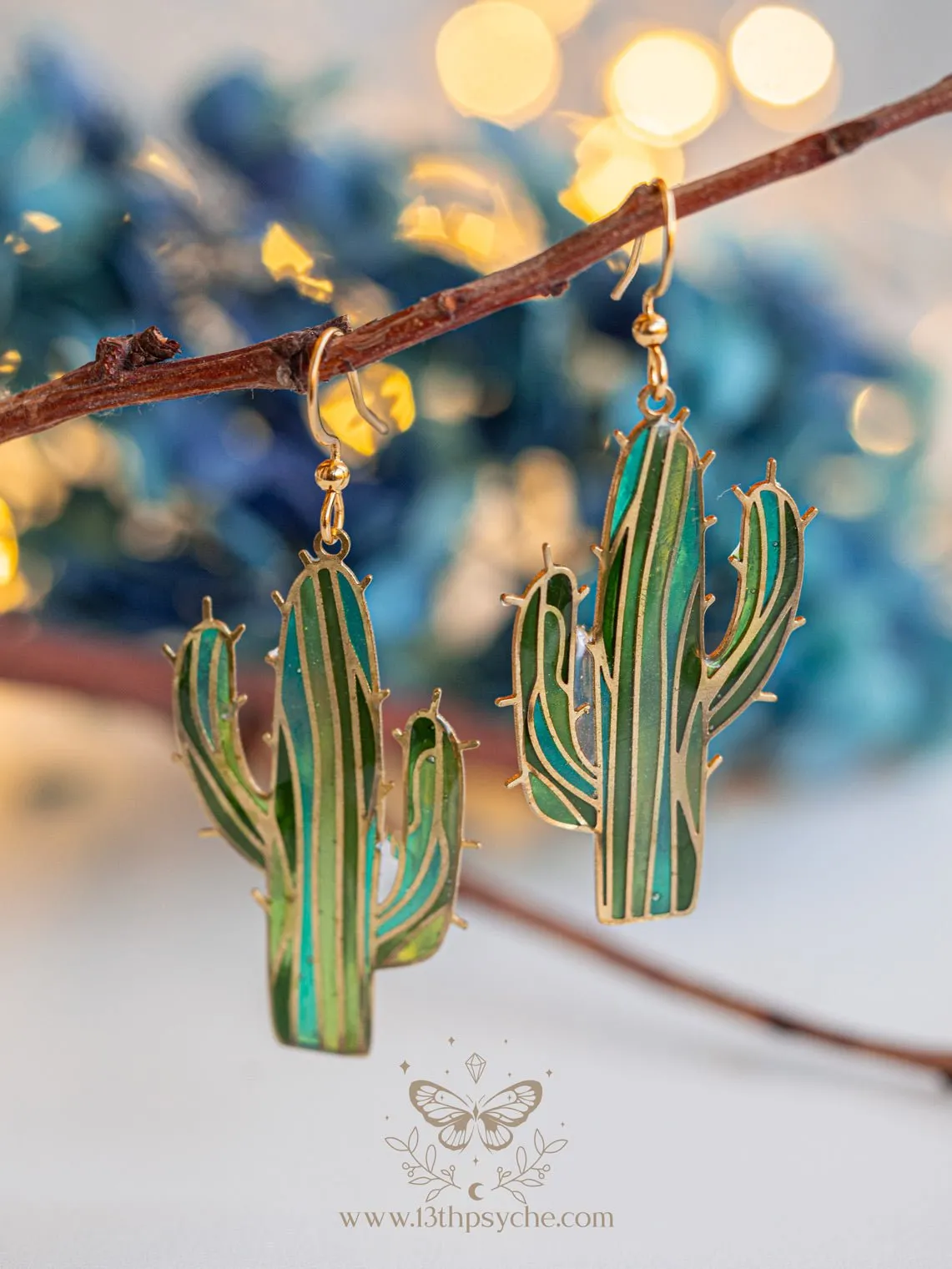 Stained glass inspired cactus earrings