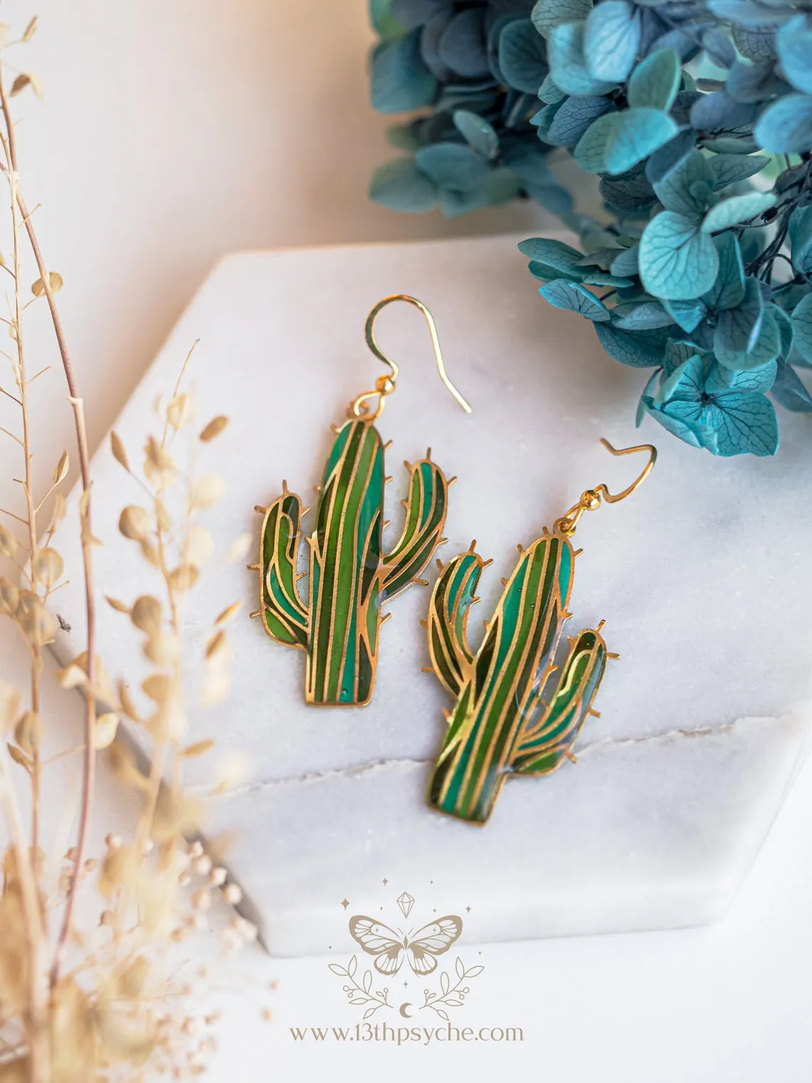 Stained glass inspired cactus earrings