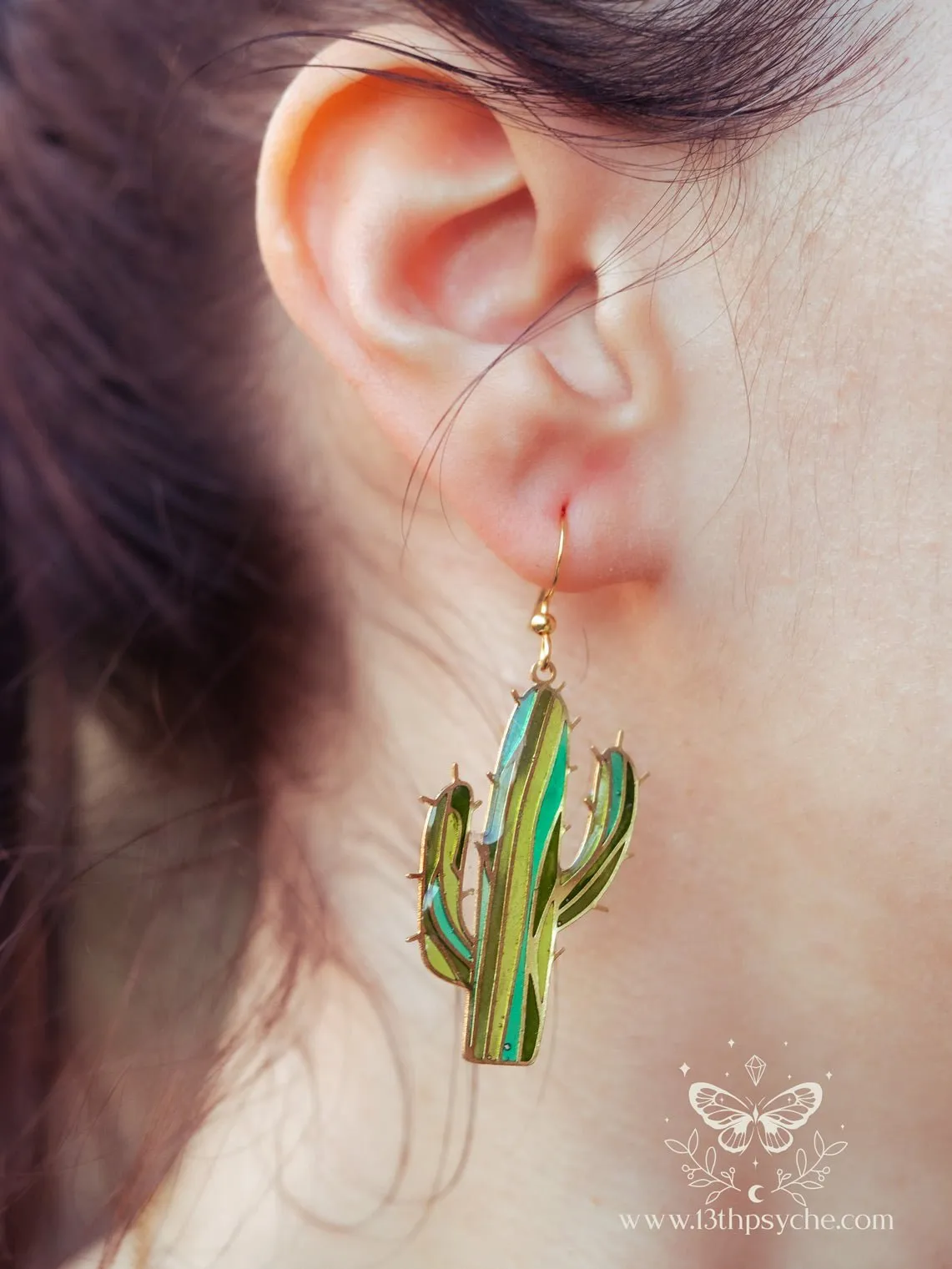 Stained glass inspired cactus earrings