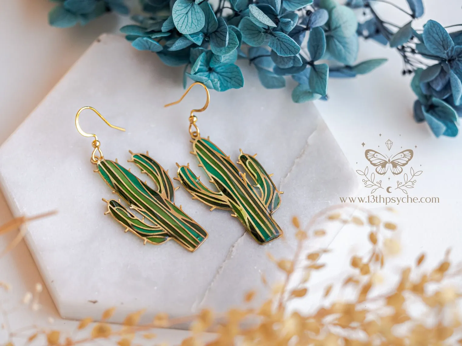 Stained glass inspired cactus earrings