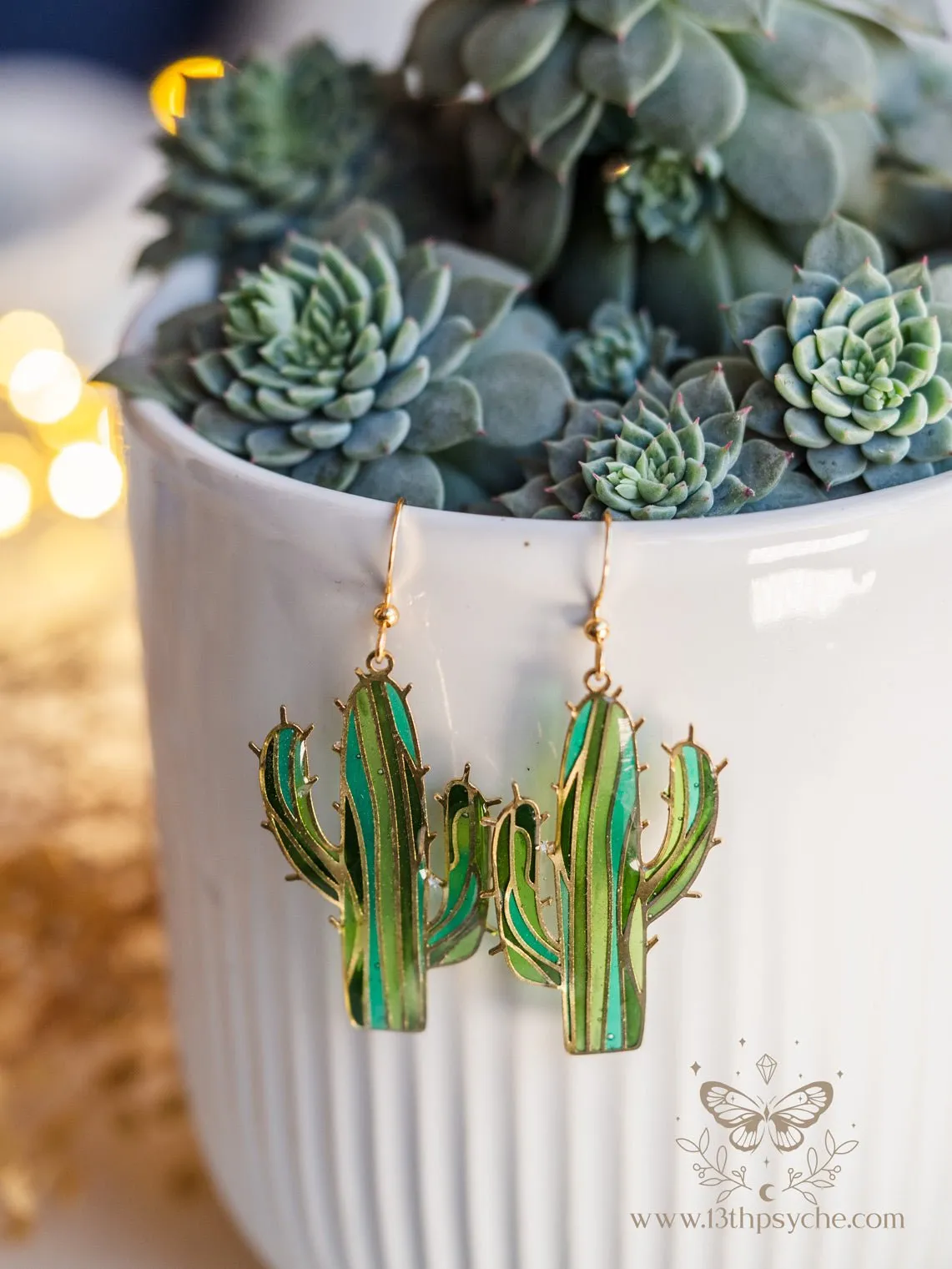 Stained glass inspired cactus earrings