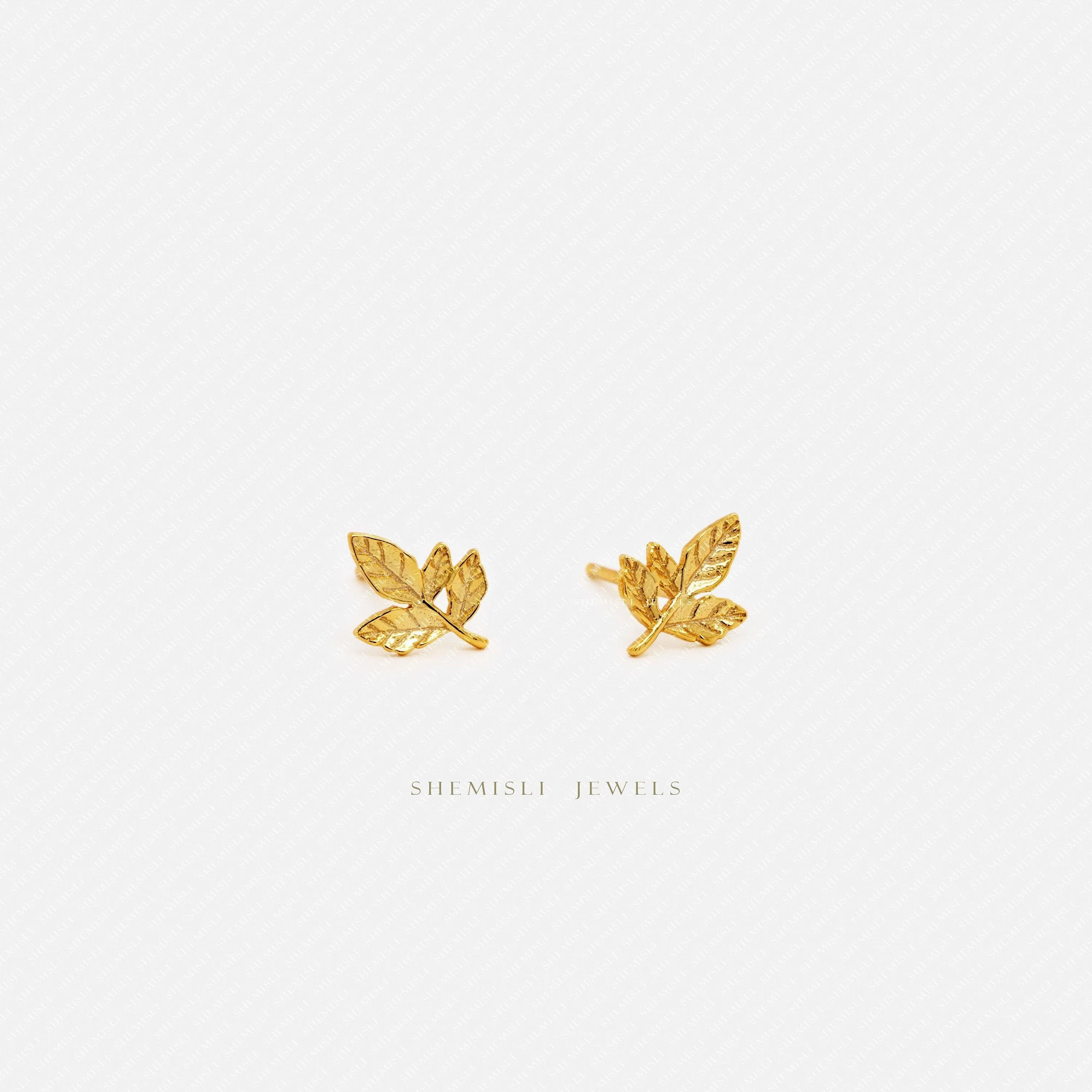 Tiny Leaf Stud Earrings, Gold, Silver SHEMISLI SS187 LR