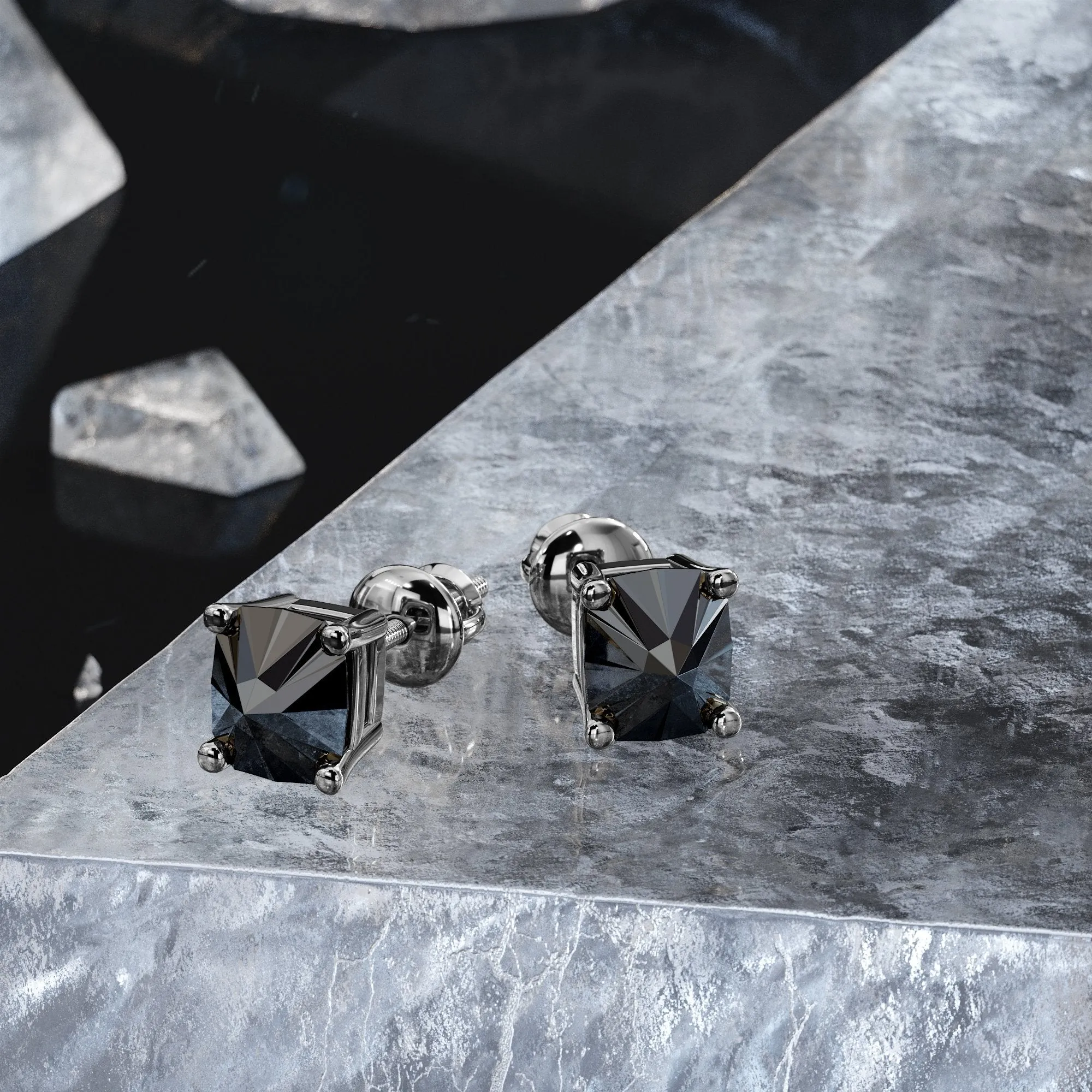 Tuxedo Natural Black Diamonds White Gold Unique Earrings