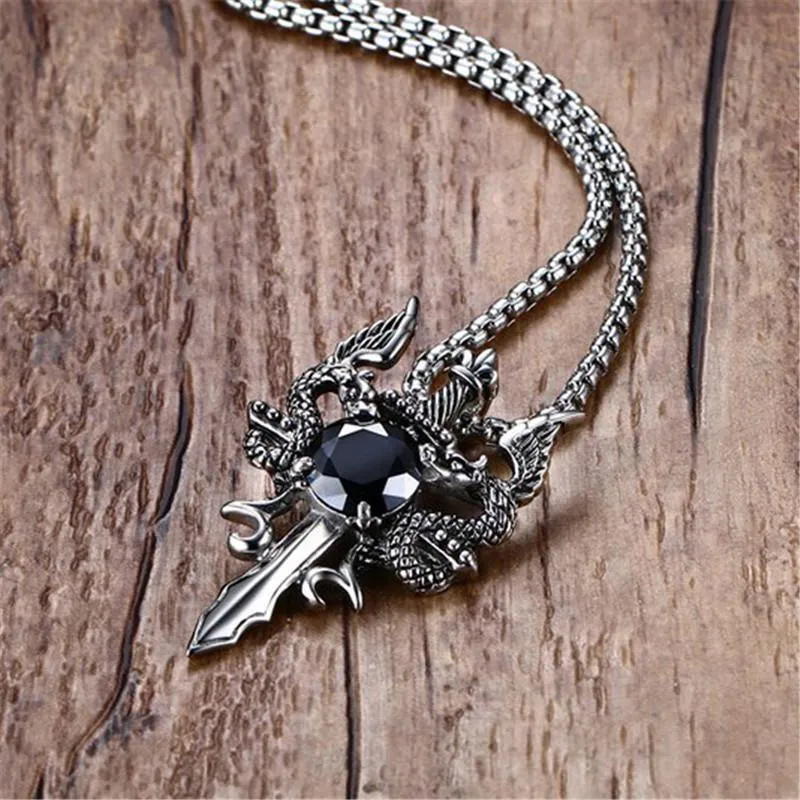 Twin Dragons Sword Necklace