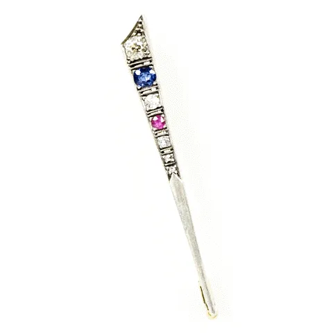 Victorian Comet Brooch set with Diamonds, Ruby and Sapphire