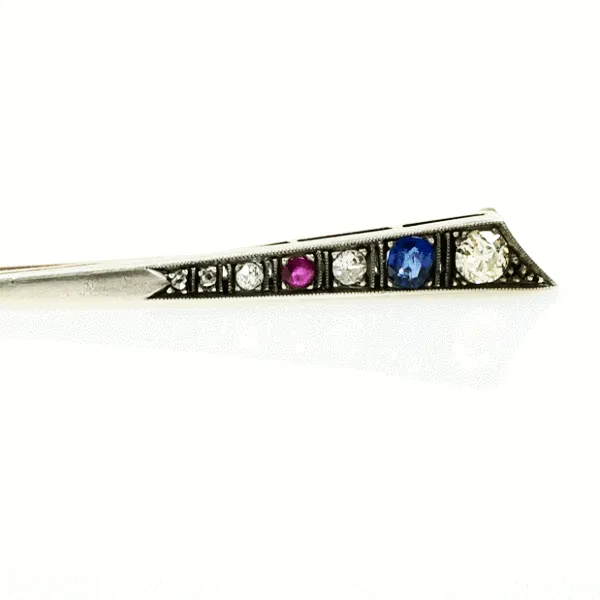 Victorian Comet Brooch set with Diamonds, Ruby and Sapphire